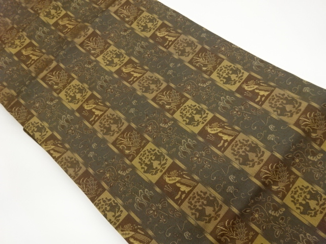 JAPANESE NAGOYA OBI / WOVEN BIRD & FLOWER ARABESQUE